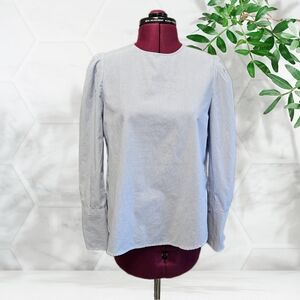 Who What Wear Pinstripe Casual Puff Sleeve Cotton Blend Shirt  XS